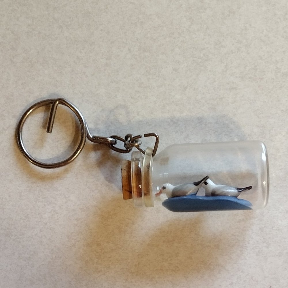 Sea Gulls in a Bottle Keychain